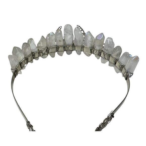 Aura Natural Raw Clear Quartz Angel Crystal Goddess Tiara Crown Wrapped Silver main image 6